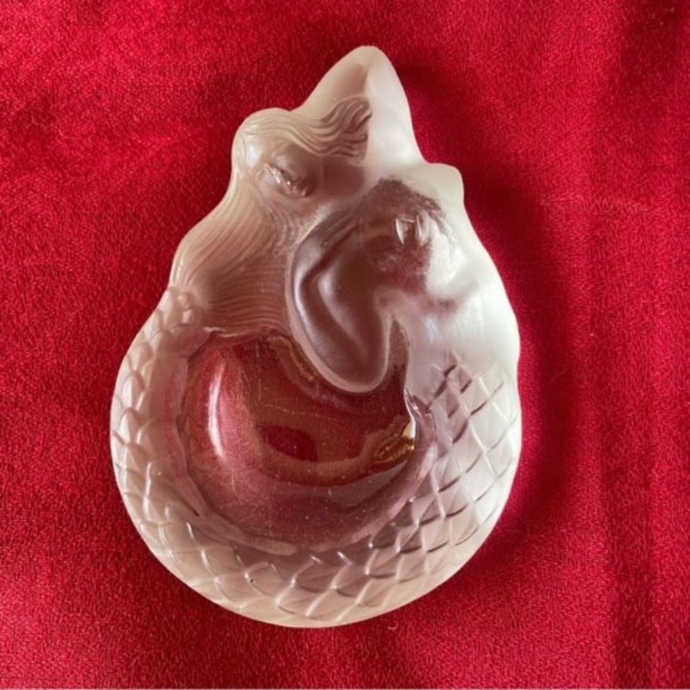 Vintage Frosted Mermaid Art Glass Ashtray/Trinket Dish